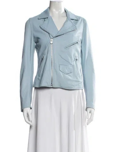 Pre-owned June Leather Biker Jacket In Blue