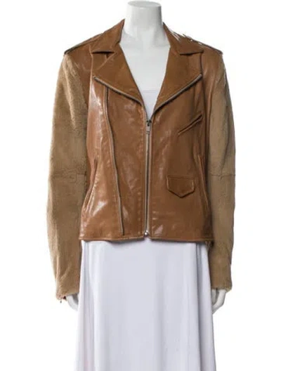 Pre-owned June Leather Biker Jacket In Brown
