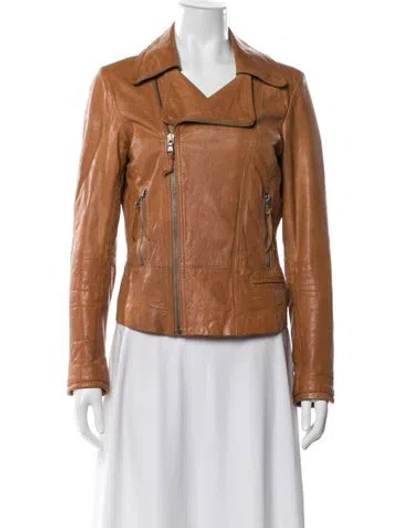 Pre-owned June Leather Biker Jacket In Brown