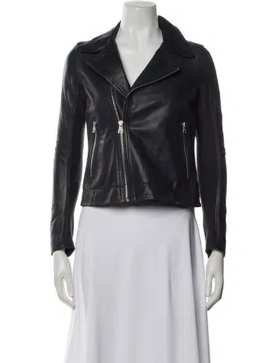 Pre-owned June Leather Biker Jacket In Gray