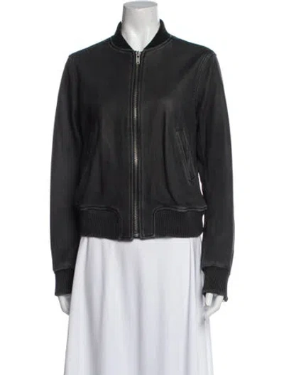 Pre-owned June Leather Bomber Jacket In Blue