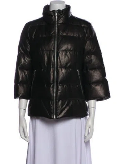 Pre-owned June Leather Down Jacket In Black