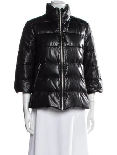Pre-owned June Leather Down Jacket In Black