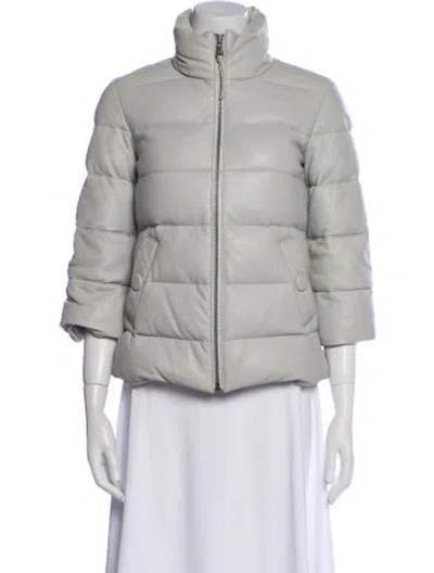 Pre-owned June Leather Down Jacket In Gray