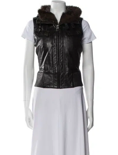 Pre-owned June Leather Fur Jacket In Brown