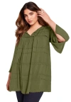 June + Vie Acid Wash Peasant Blouse In Green