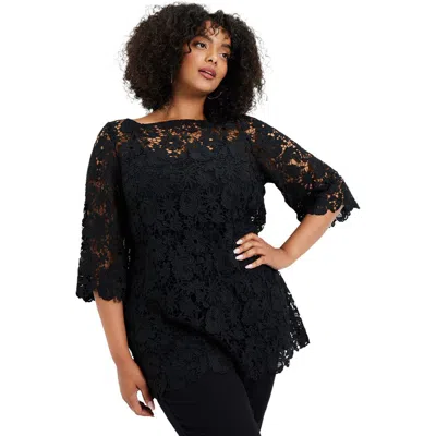 June + Vie Allover Lace Top In Black