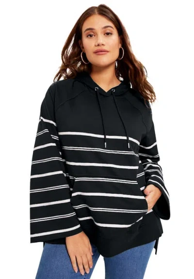 June + Vie Bell-sleeve French Terry Sweatshirt In Black