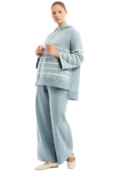 June + Vie Bell-sleeve French Terry Sweatshirt In Blue