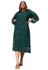 June + Vie Bell-sleeve Lace Midi Dress In Green