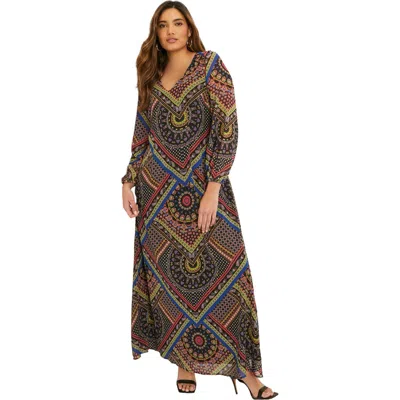 June + Vie Chiffon Maxi Dress In Multi