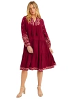 June + Vie Coraline Embroidered Peasant Dress In Red