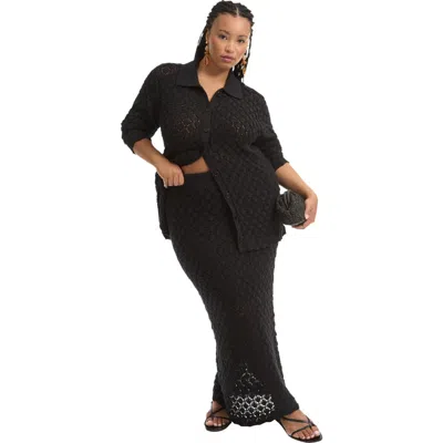 June + Vie Crochet Column Skirt In Black