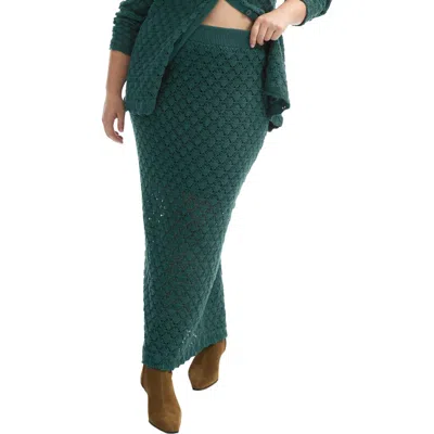 June + Vie Crochet Column Skirt In Green