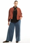 June + Vie Cropped Bomber Jacket In Brown