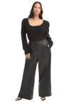 June + Vie Cuffed Faux Leather Pants In Black