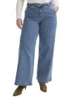 June + Vie Curvie Fit High-waisted Wide-leg Utility Jean In Blue