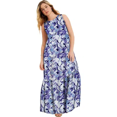 June + Vie Cutout Neckline Maxi Dress In Blue