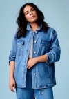 June + Vie Denim Utility Jacket In Blue