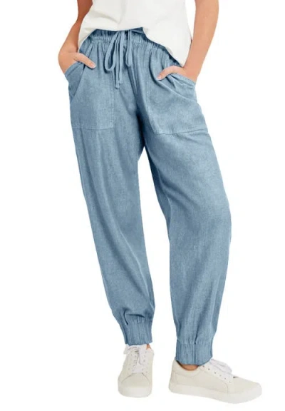 June + Vie Drawstring Denim Jogger In Multi