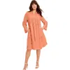June + Vie Eyelet Shirtdress In Orange