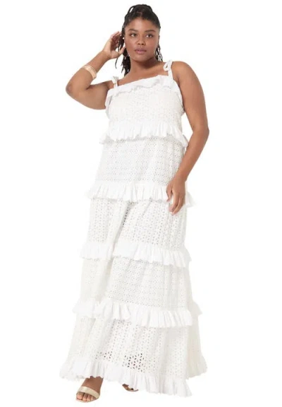 June + Vie Eyelet Tiered Maxi Dress In White