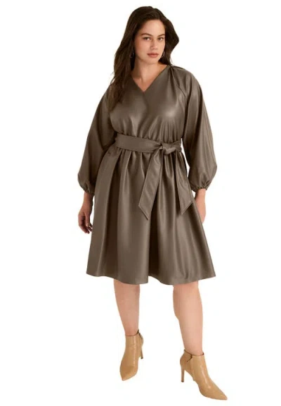 June + Vie Faux Leather Dress In Metallic