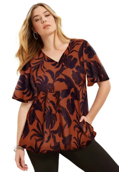 June + Vie Faux Wrap Fit-and-flare Top In Multi