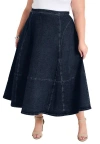 June + Vie Fit-and-flare Denim Midi Skirt In Blue