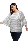 June + Vie Flared Raglan Sleeve Breton Tee In White