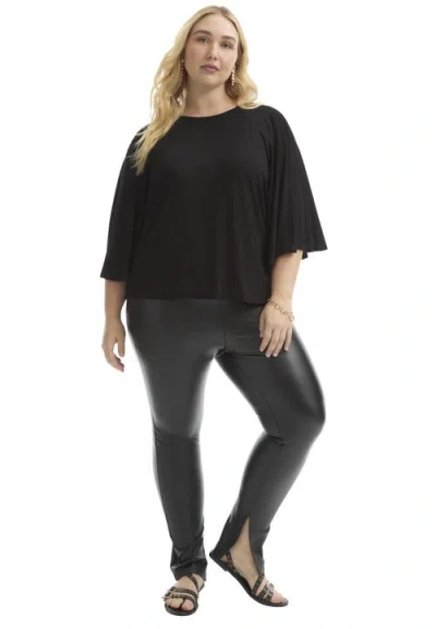 June + Vie Flared Raglan Sleeve Breton Tee In Black