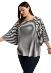 June + Vie Flared Raglan Sleeve Breton Tee In Black