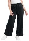 June + Vie French Terry Wide-leg Pant In Black