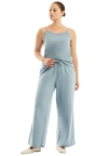 June + Vie French Terry Wide-leg Pant In Blue