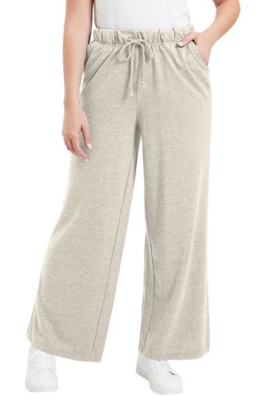 June + Vie French Terry Wide-leg Pant In Neutral