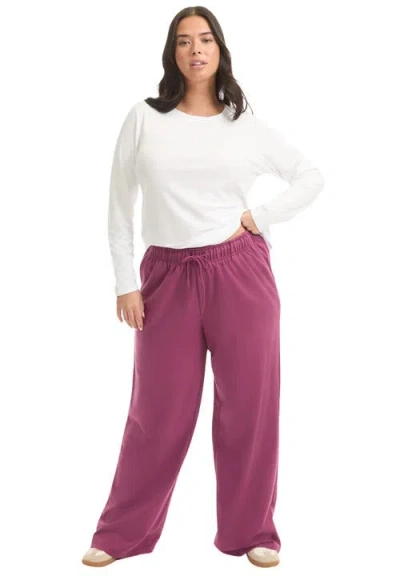 June + Vie French Terry Wide-leg Pant In Purple