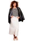 June + Vie Front-slit Denim Midi Skirt In White