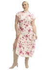 June + Vie Gathered Front Midi Dress In Multi