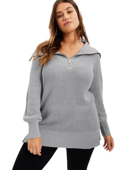 June + Vie Half-zip Sweater In Gray