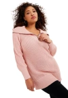 June + Vie Half-zip Sweater In Pink
