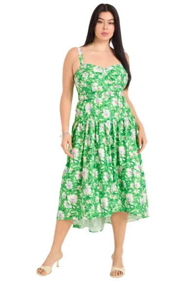 June + Vie High-low Midi Dress In Green