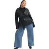 June + Vie High-low Peplum Leather Jacket In Black