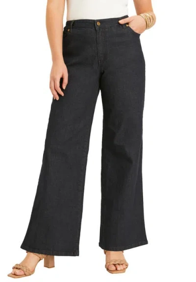 June + Vie June Fit Wide-leg Jeans In Black