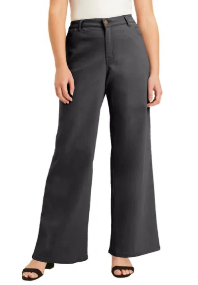 June + Vie June Fit Wide-leg Jeans In Gray