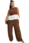 June + Vie Knitted Pull-on Pants In Brown
