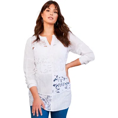 June + Vie Lace-paneled Blouse In White