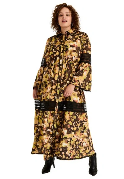 June + Vie Lace-panelled Midi Shirt Dress In Multi