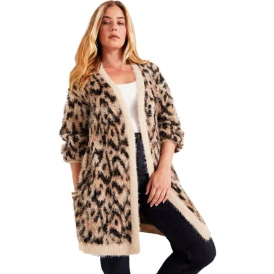 June + Vie Leopard-print Eyelash Cardigan In Animal Print