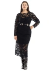 June + Vie Lined Lace Column Midi Dress In Black