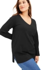 June + Vie Long-sleeve V-neck One + Only Tunic In Black